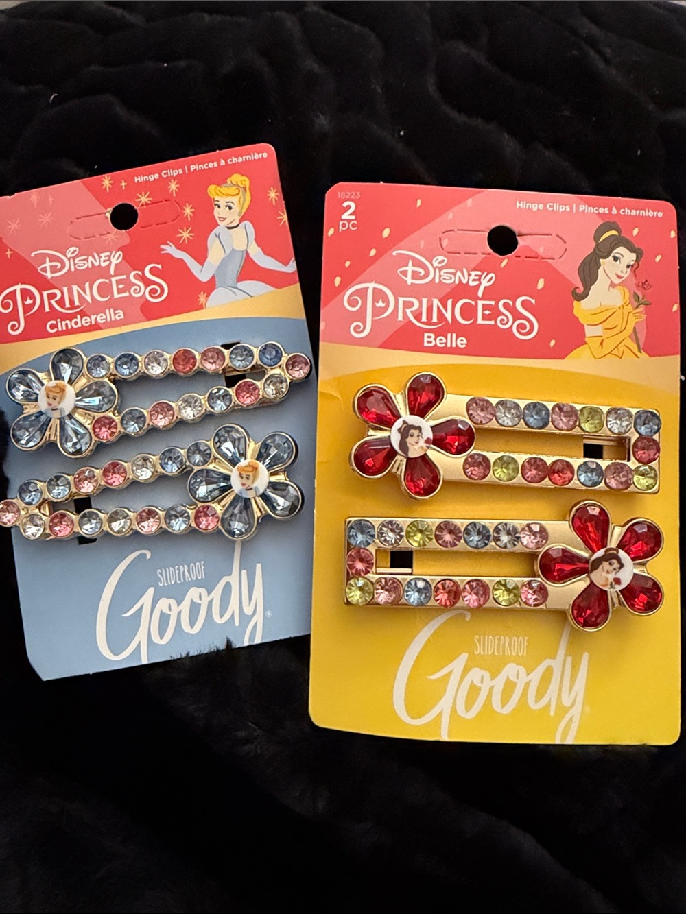 Disney Princess Goody Rhinestone Flower Hair Clips - Red, Blue, Pink, Yellow